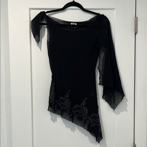 Elegant Black Asymmetrical sheer top